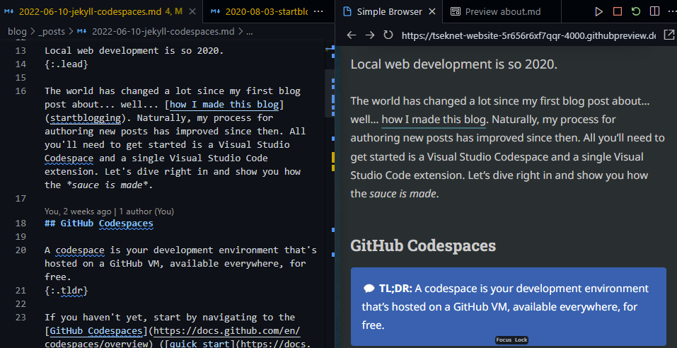 Blog Posts Made Easy With Jekyll and GitHub Codespaces | Venkatesh Merwade